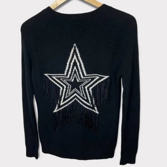 Rebecca‎ Minkoff Cashmere Blend Knit Fringe Star Sweater Black Western Size XS - Picture 3 of 13